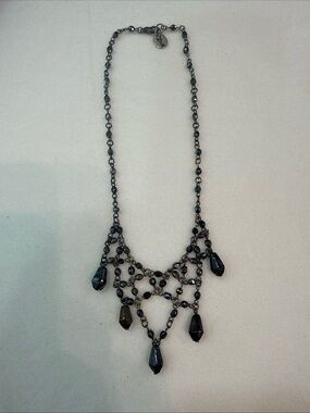 Zad JewelryBlue- Black Beaded Bib Necklace Dangle Drop Elegant Party #40A